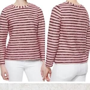 Tory Burch Women's Size Medium Cream & Pink Striped Nubby Terry Knit Sweater